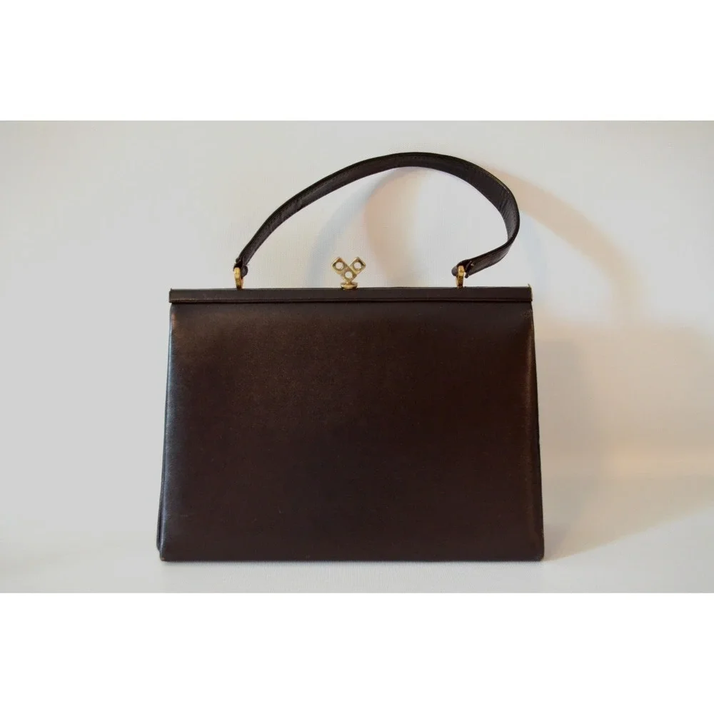 Vintage 1950s L.S. Ayres & Co Burgundy Leather Kelly Bag Purse Made in England